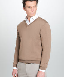 Camel Merino Wool V-Neck Sweater