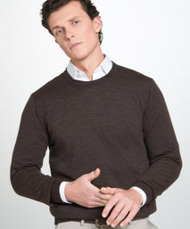 Chocolate Merino Wool Crew Neck Sweater