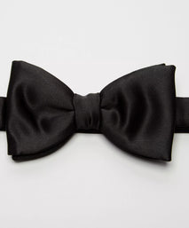 Black Silk Satin Pre-Tied Bow Tie