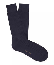 Navy Blue Mid Length Ribbed Merino Wool Socks