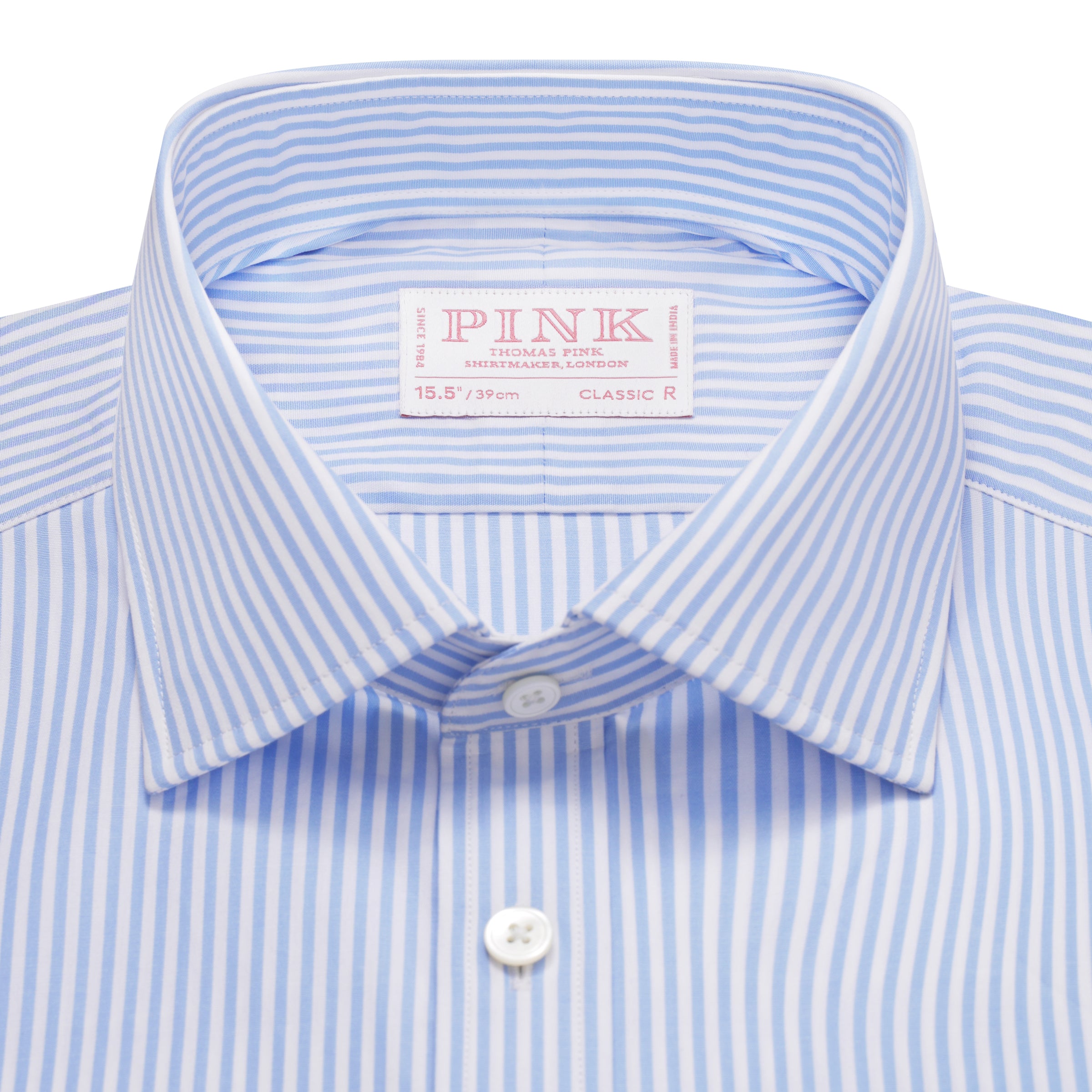 Pale Blue & White Classic Fit Double Cuff Essential Bengal Stripe Formal Shirt