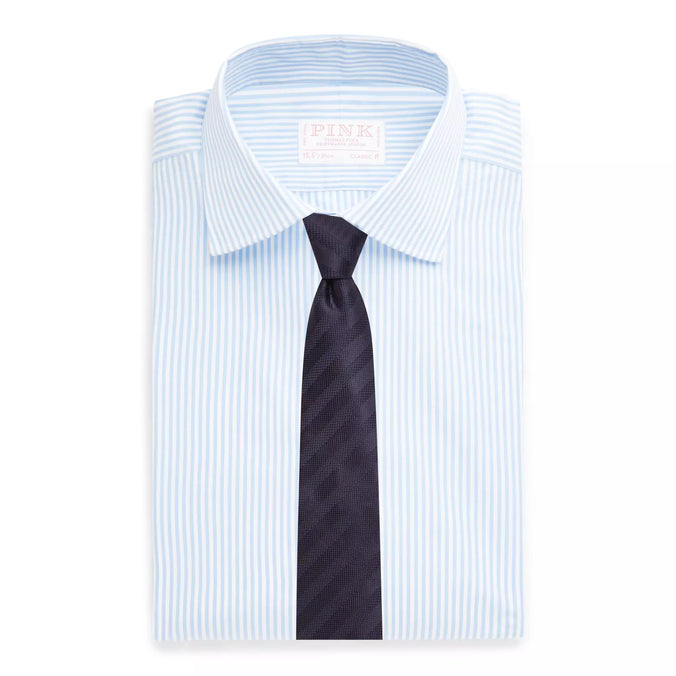 Pale Blue & White Classic Fit Double Cuff Core Poplin Bengal Stripe Formal Shirt