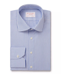 Blue & White Classic Fit Panama Stripe Formal Shirt