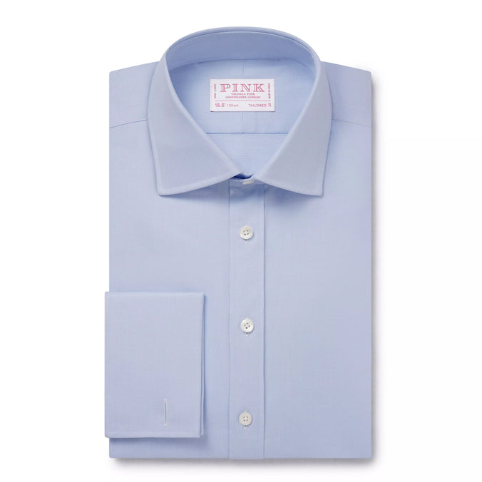 Pale Blue & White Tailored Fit Double Cuff Puppytooth Formal Shirt